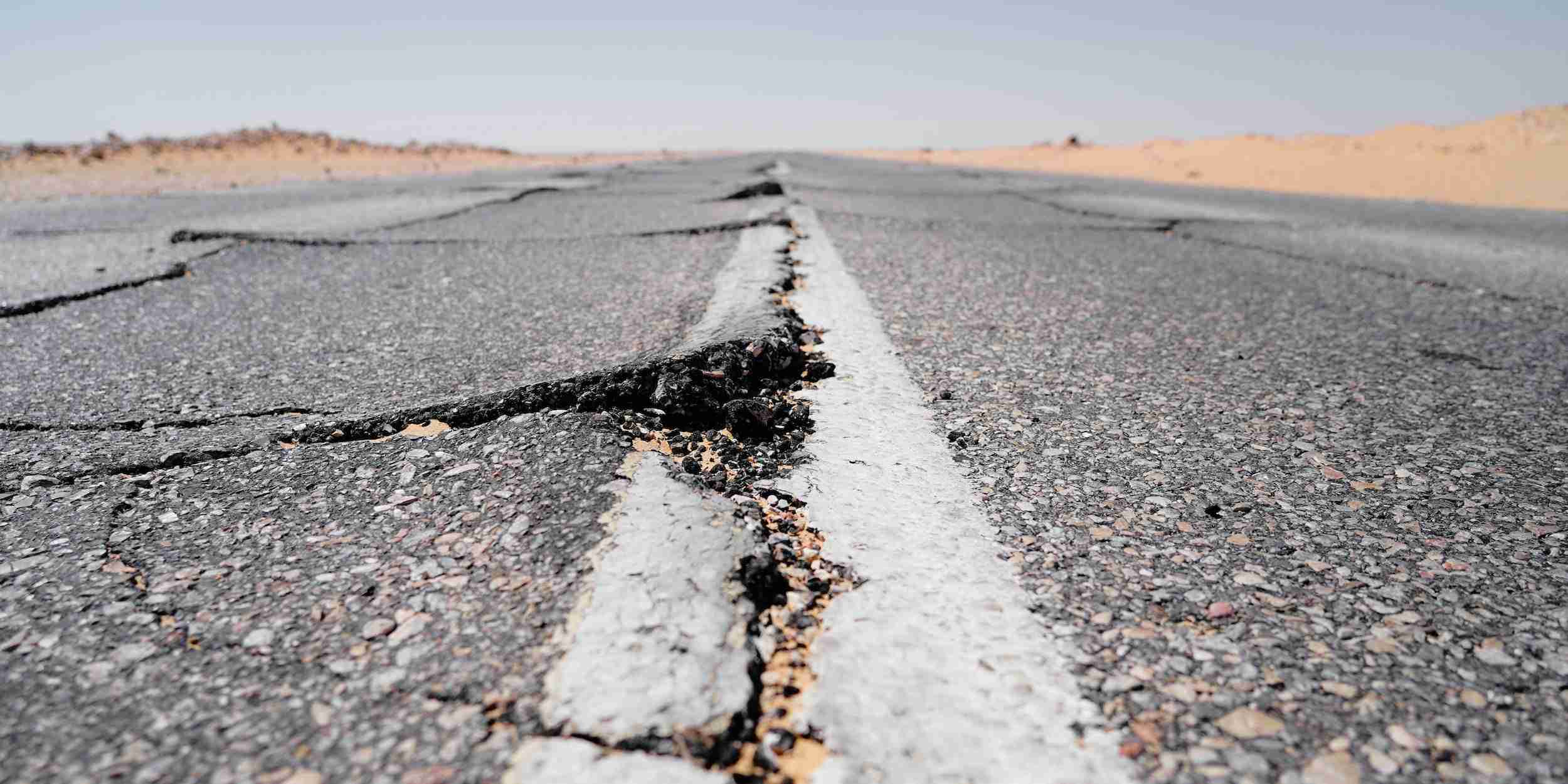 Cracked pavement after an earthquake